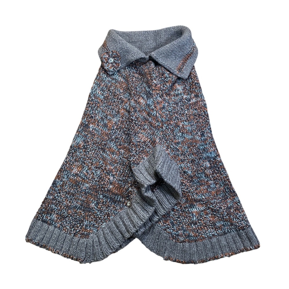 Knitted Shoulder Wool Wrap Shawl Collar‎ Multicolor Speckled Button Accent Women
